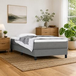 Box Spring Bed Frame King Single Grey Fabric Upholstered Bedroom Furniture