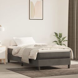 Grey Velvet Box Spring Bed with Pocket Spring Mattress 100x200 cm
