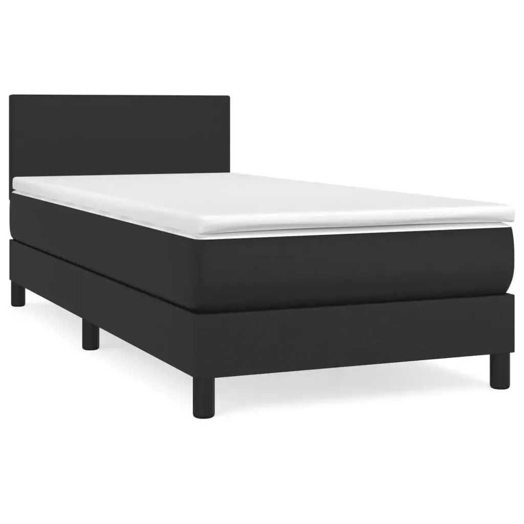 Box Spring Bed with Mattress King Single Size Black Adjustable Headboard Bedroom