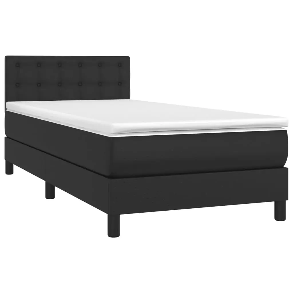 Box Spring Bed with Pocket Spring Mattress Black Faux Leather 100x200 cm
