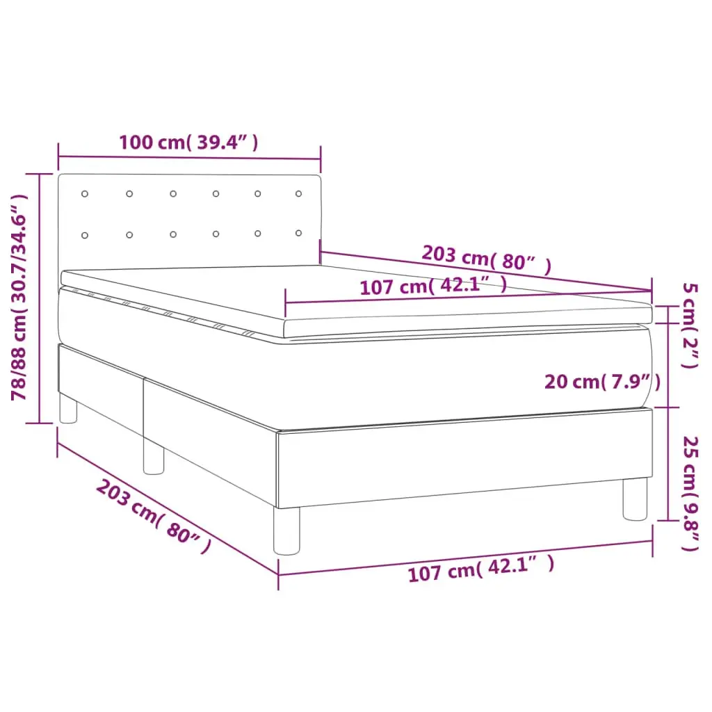 Box Spring Bed with Pocket Spring Mattress Black Faux Leather 100x200 cm