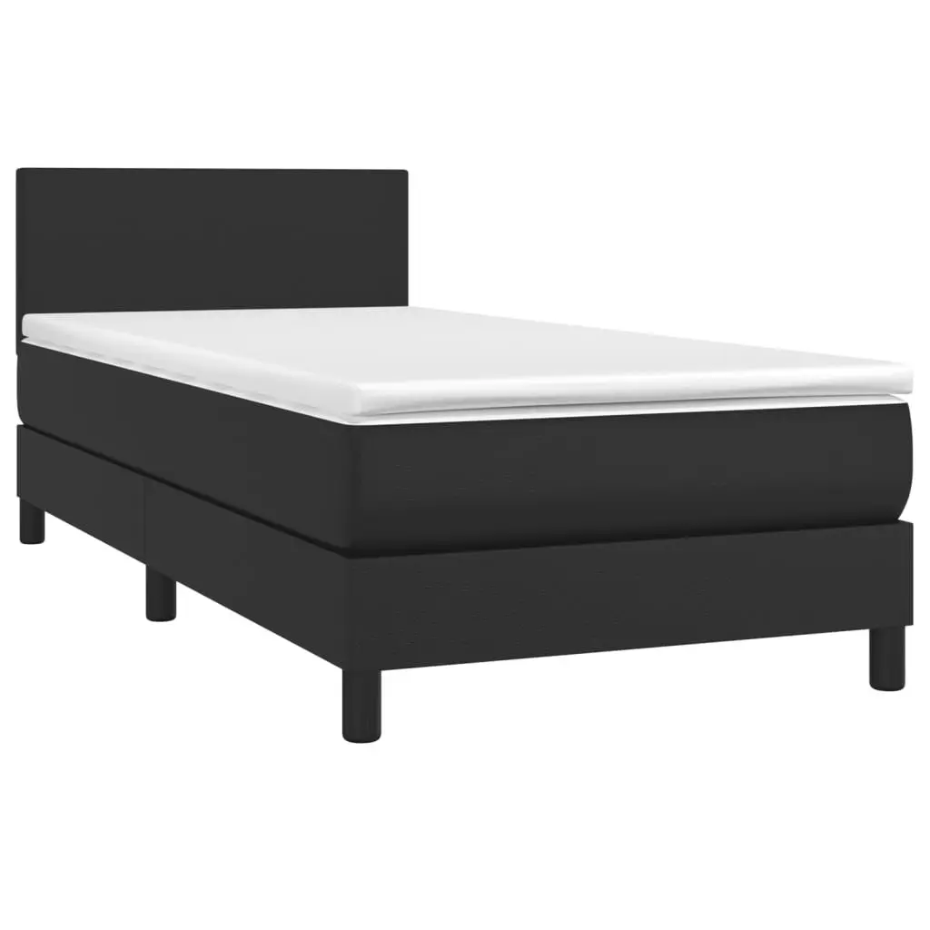 Box Spring Bed with Adjustable Headboard and LED Lights King Single Size Black