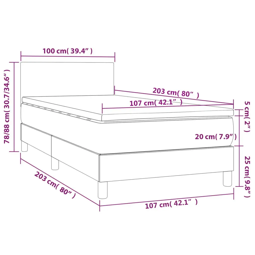 Box Spring Bed with Adjustable Headboard and LED Lights King Single Size Black