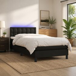 Box Spring Bed with Pocket Mattress LED Headboard Black Faux Leather 100x200cm