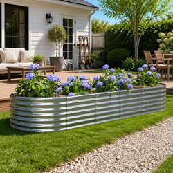 Garden Raised Bed Planter Silver Galvanised Steel Outdoor Flower Vegetable Box