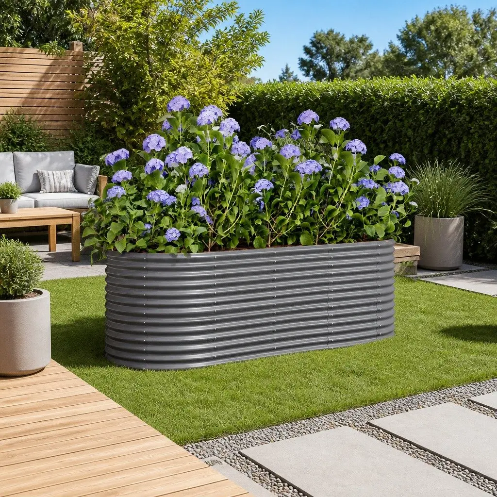 Raised Garden Bed Sturdy Frame Deep Grey Galvanised Steel