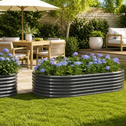 Create Your Garden Haven with a Grey Galvanised Steel Planter 175x100x36cm