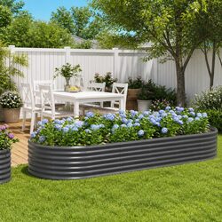 Garden Raised Bed Planter Box Outdoor Galvanised Steel Frame Grey 249x100x36cm