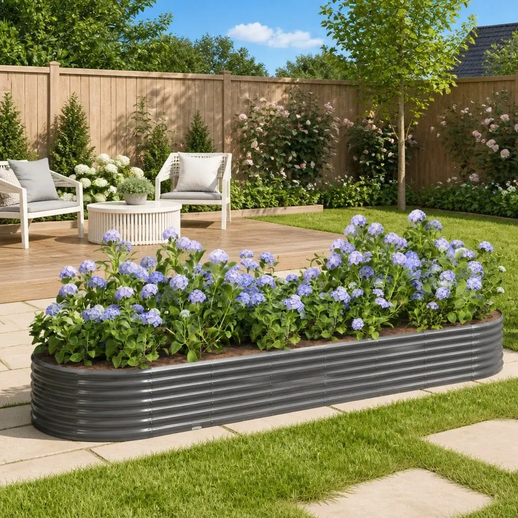 Galvanised Steel Raised Garden Bed Sturdy Grey 322L x 100W x 36H cm