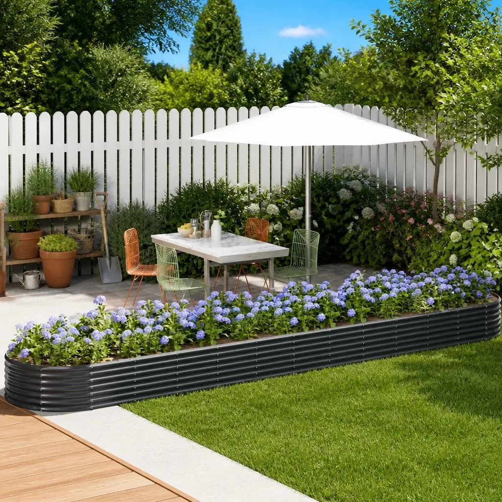 Raised Bed Outdoor Planter Steel Frame Anthracite 507x100x36cm