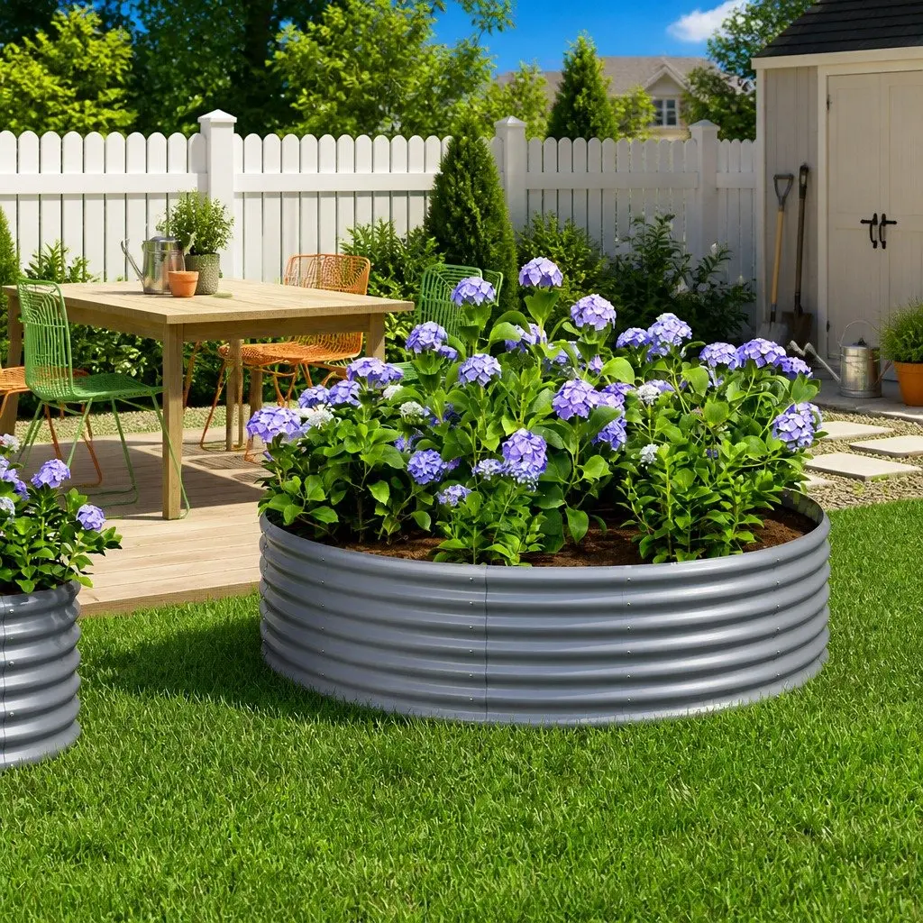 Outdoor Planter Box Galvanised Steel Frame Grey 140x140x36cm Durable Raised Garden Bed for Vegetables Herbs and Flowers