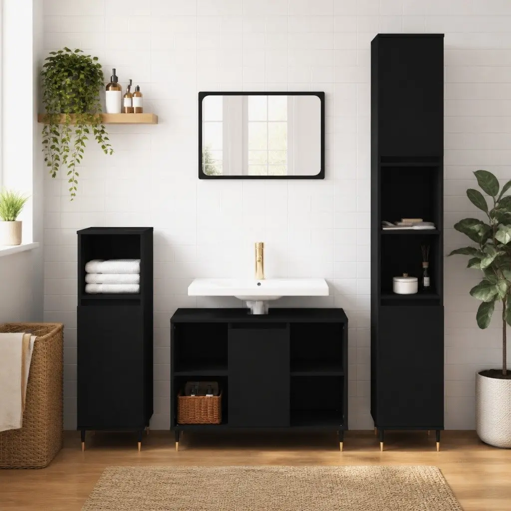 Black Bathroom Furniture Set