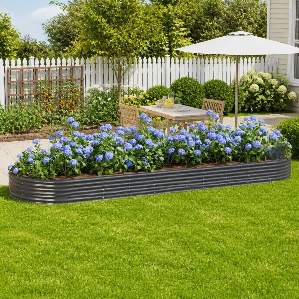 Garden Raised Bed Planter Galvanised Steel Frame 450 x 140 x 36 cm Outdoor Flower Vegetable Box