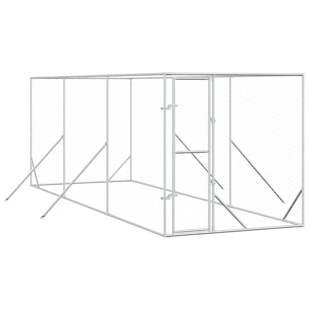 Outdoor Dog Kennel Enclosure Run Silver 2x6x2 m Galvanised Steel Lockable Door