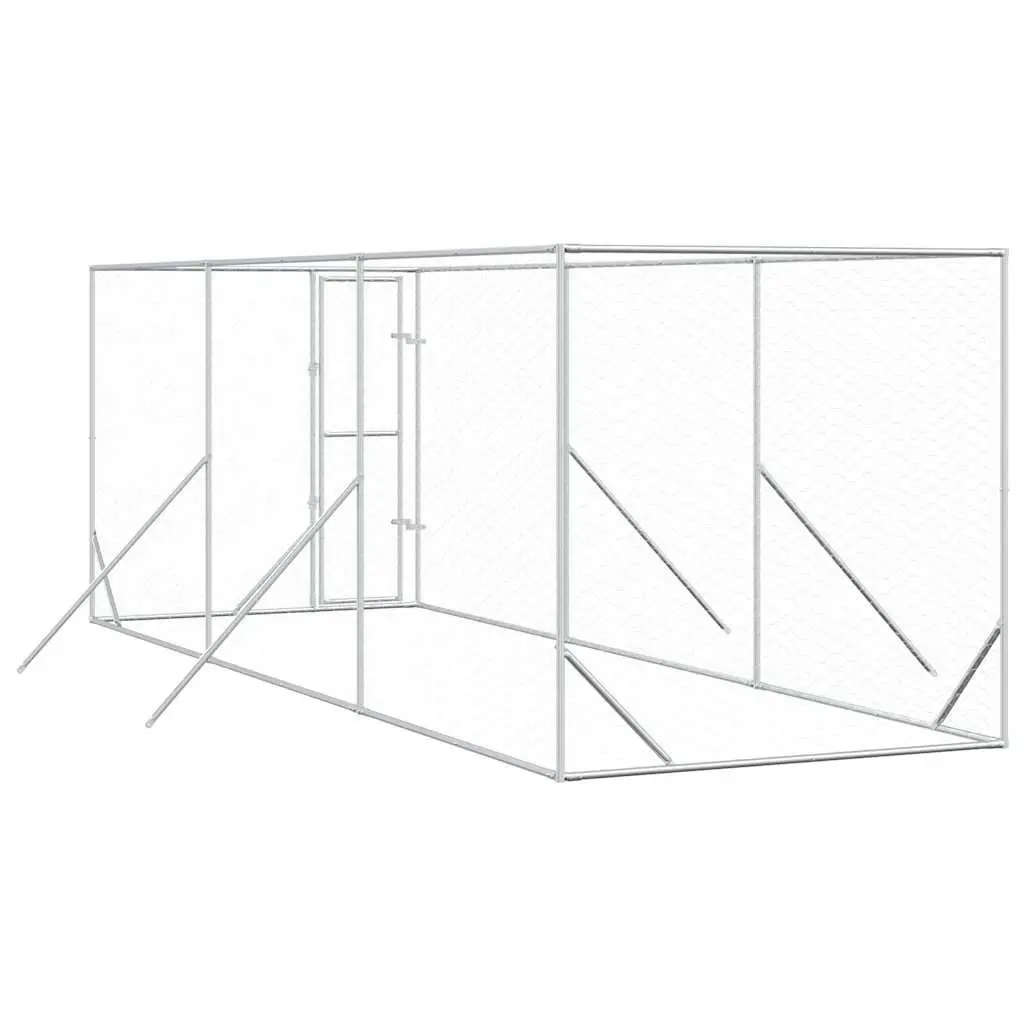 Outdoor Dog Kennel Enclosure Run Silver 2x6x2 m Galvanised Steel Lockable Door