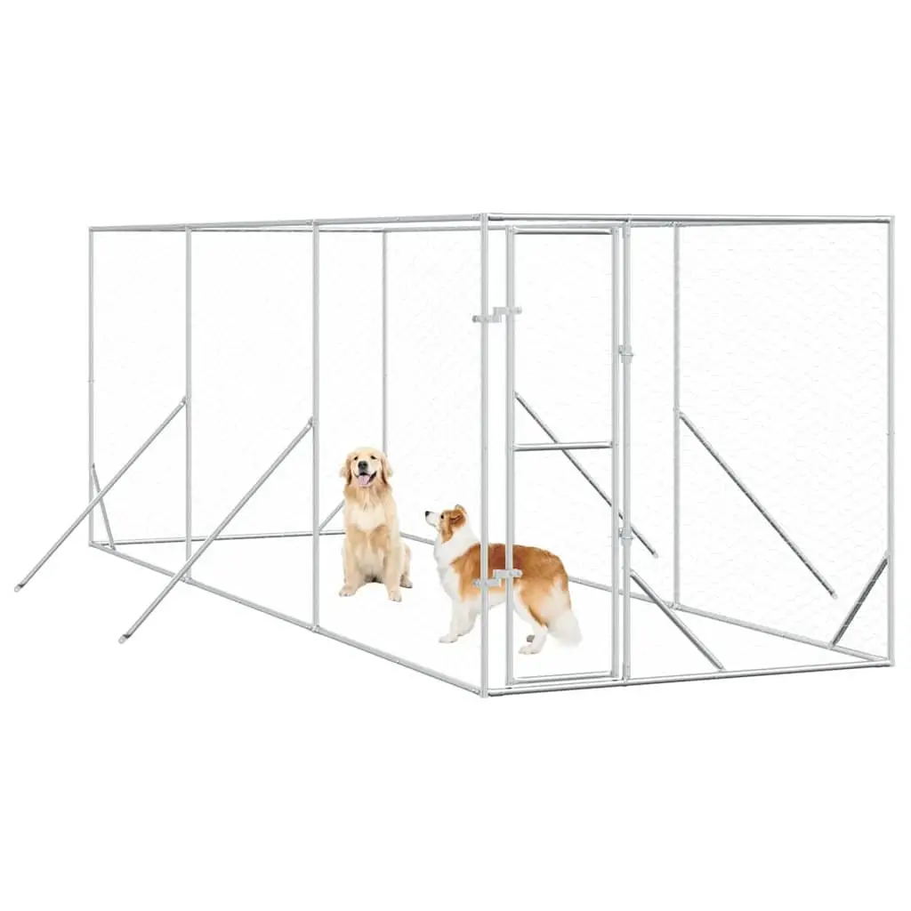 Outdoor Dog Kennel Enclosure Run Silver 2x6x2 m Galvanised Steel Lockable Door