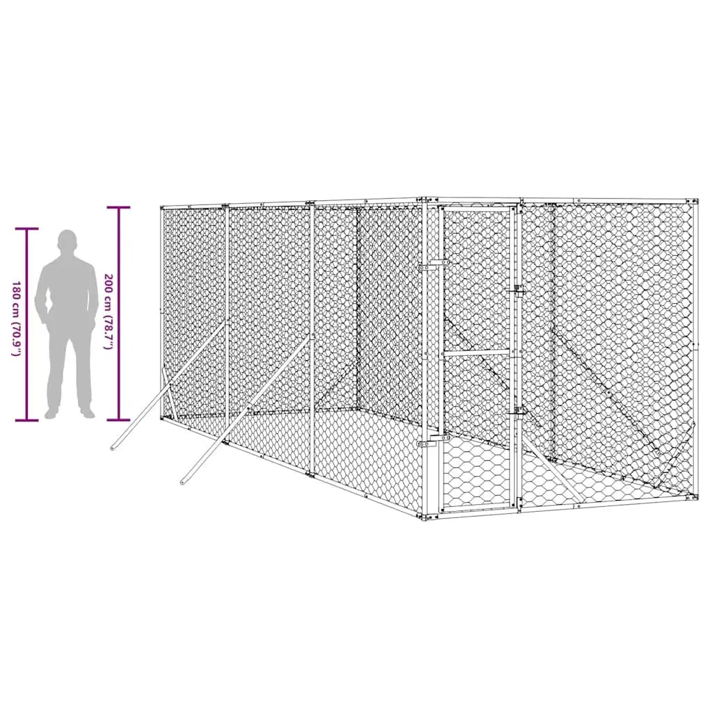 Outdoor Dog Kennel Enclosure Run Silver 2x6x2 m Galvanised Steel Lockable Door