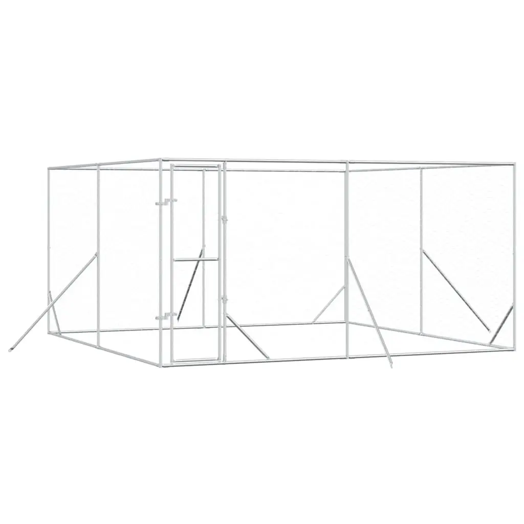 Outdoor Dog Kennel 4x4x2m Silver Galvanised Steel Enclosure Run Cage