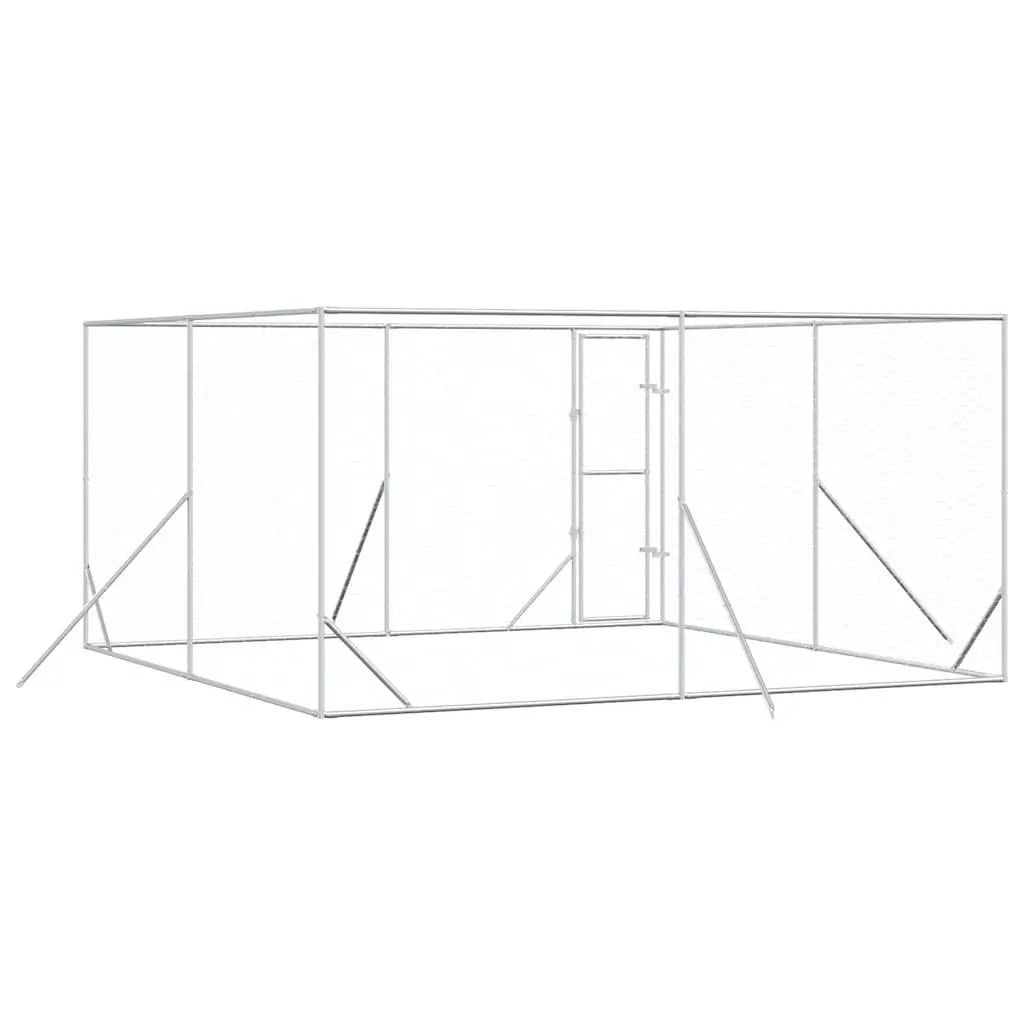 Outdoor Dog Kennel 4x4x2m Silver Galvanised Steel Enclosure Run Cage