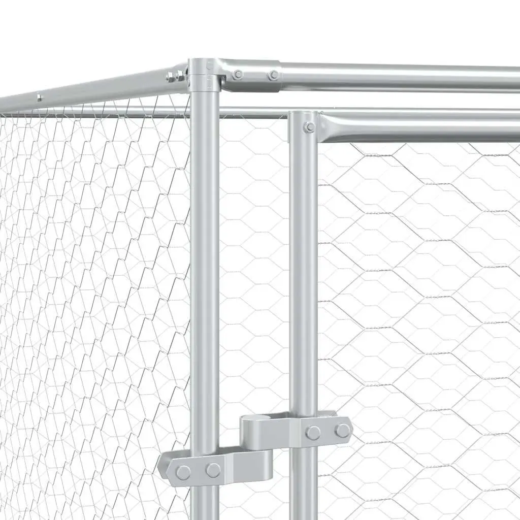 Outdoor Dog Kennel 4x4x2m Silver Galvanised Steel Enclosure Run Cage
