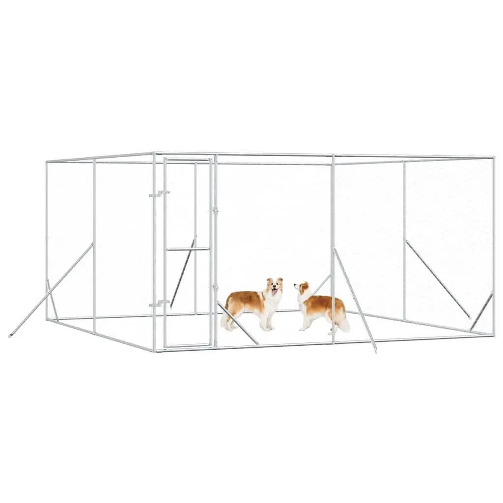 Outdoor Dog Kennel 4x4x2m Silver Galvanised Steel Enclosure Run Cage