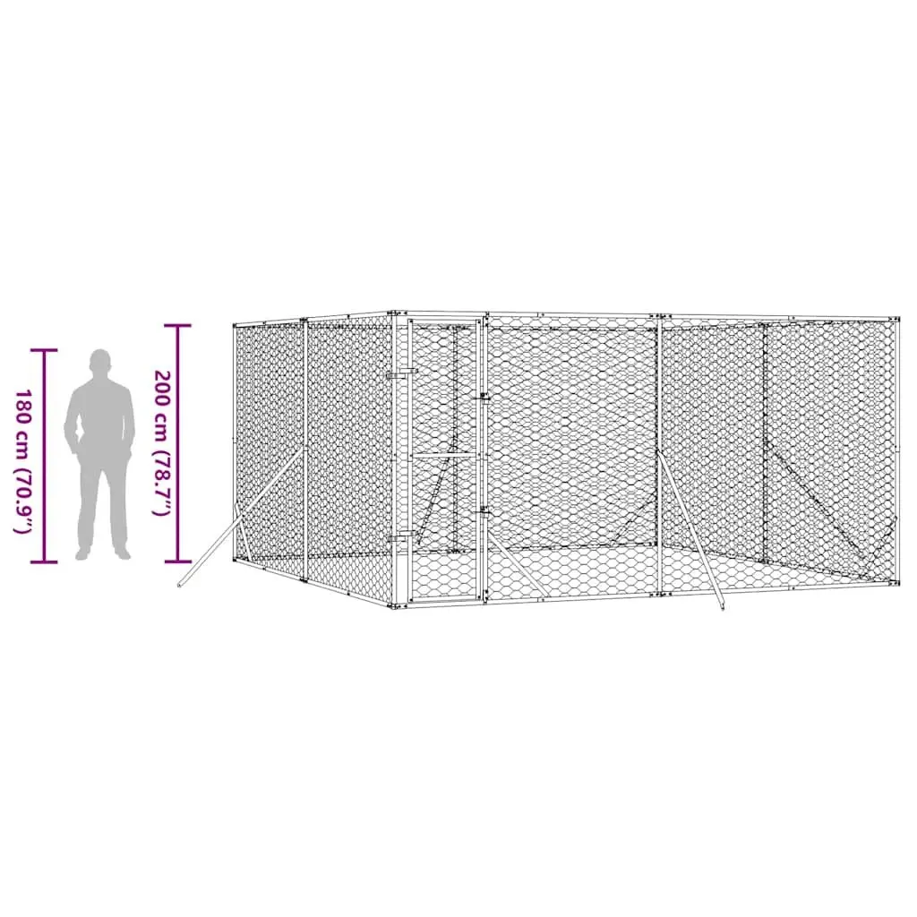 Outdoor Dog Kennel 4x4x2m Silver Galvanised Steel Enclosure Run Cage