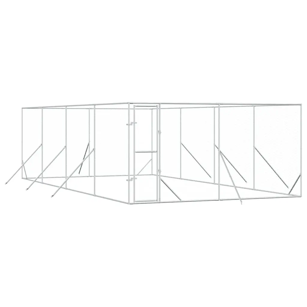 Dog Kennel Run Enclosure Silver Galvanised Steel 4x8x2m Lockable Door
