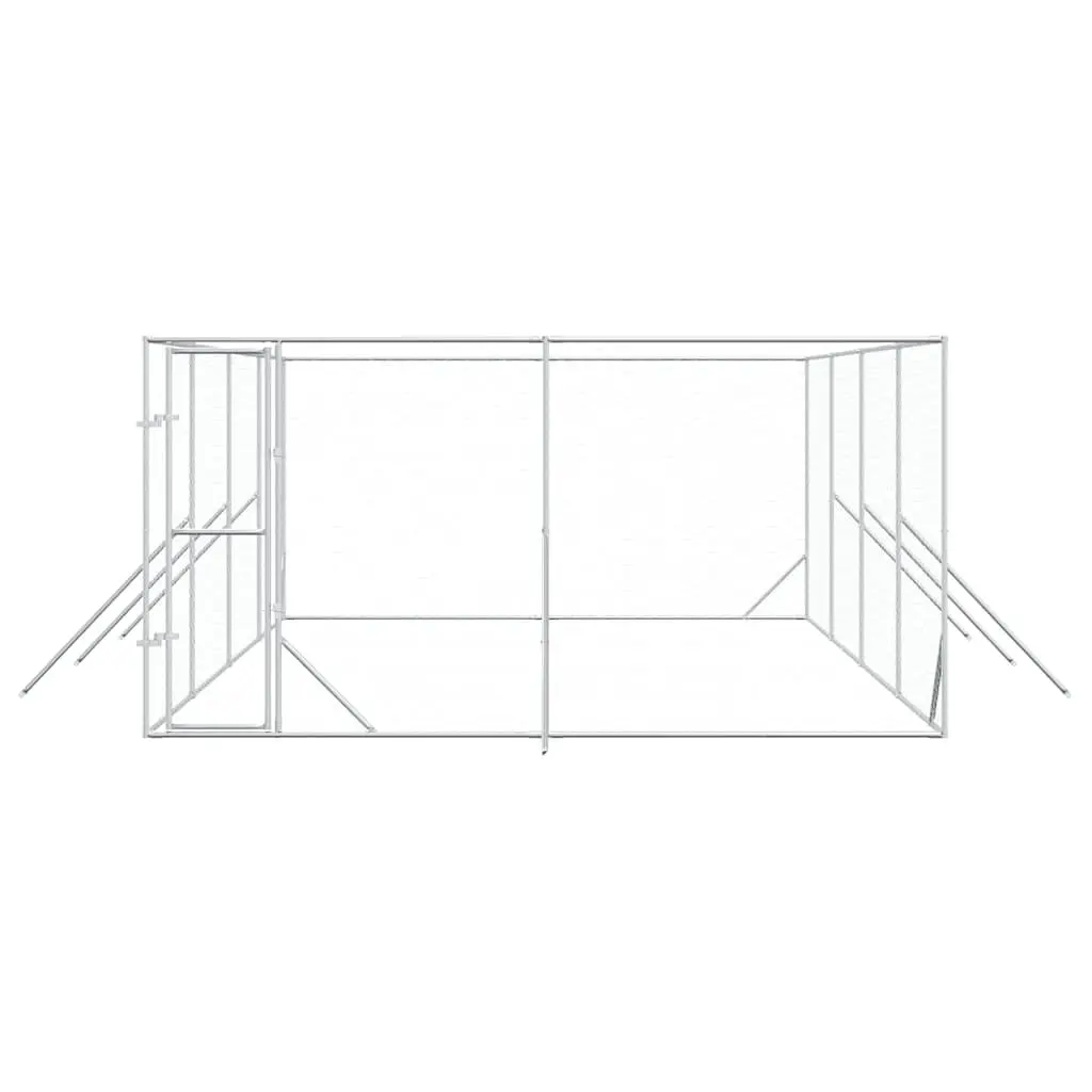 Dog Kennel Run Enclosure Silver Galvanised Steel 4x8x2m Lockable Door