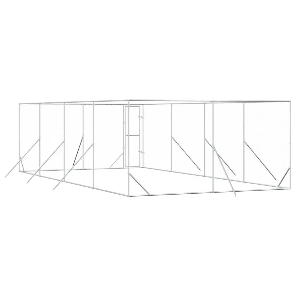 Dog Kennel Run Enclosure Silver Galvanised Steel 4x8x2m Lockable Door