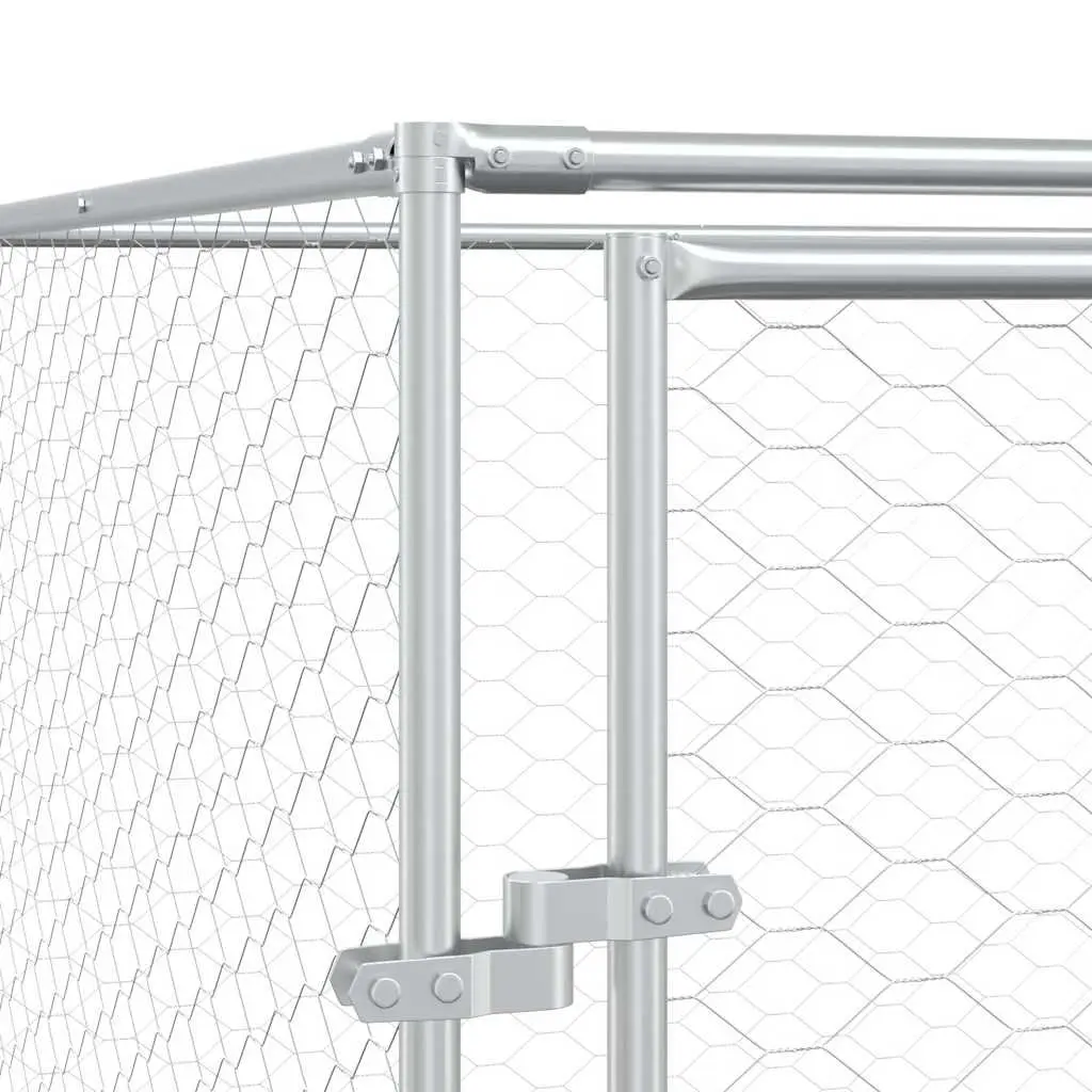 Dog Kennel Run Enclosure Silver Galvanised Steel 4x8x2m Lockable Door