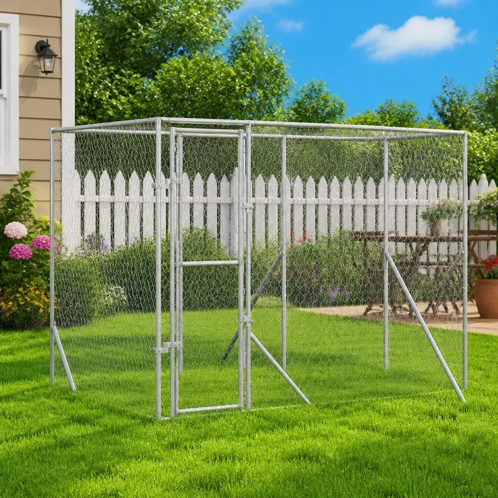 Outdoor Dog Kennel Galvanised Steel Lockable 6x2x2m