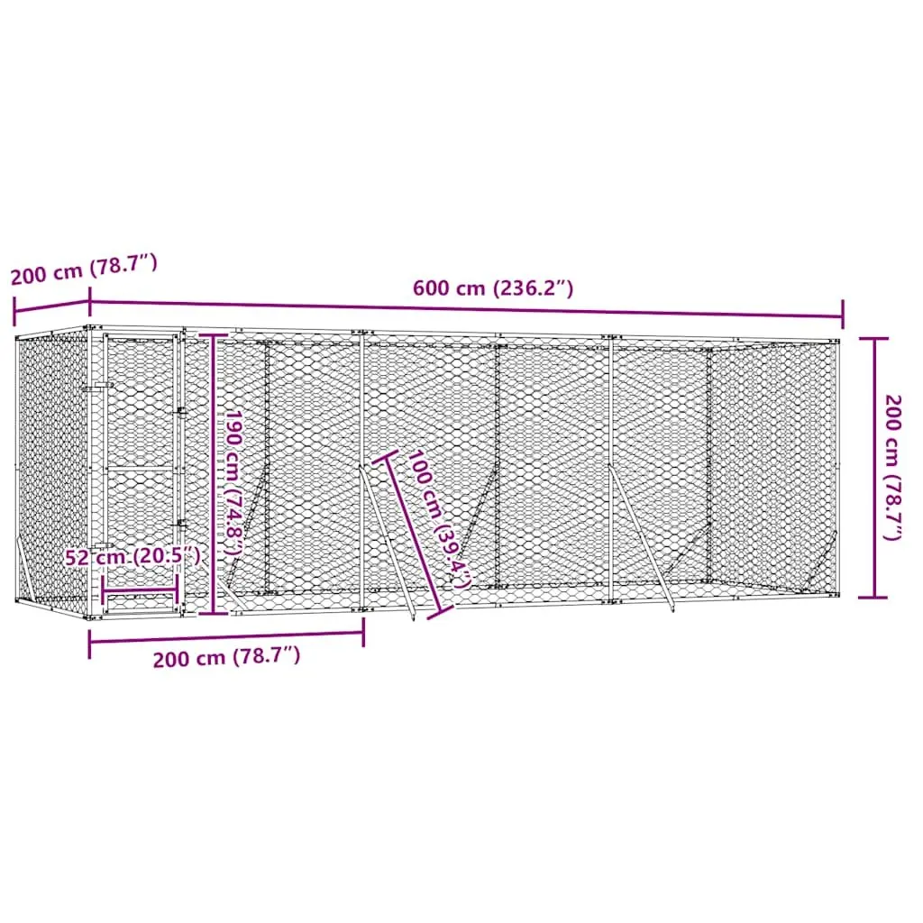 Outdoor Dog Kennel Galvanised Steel Lockable 6x2x2m