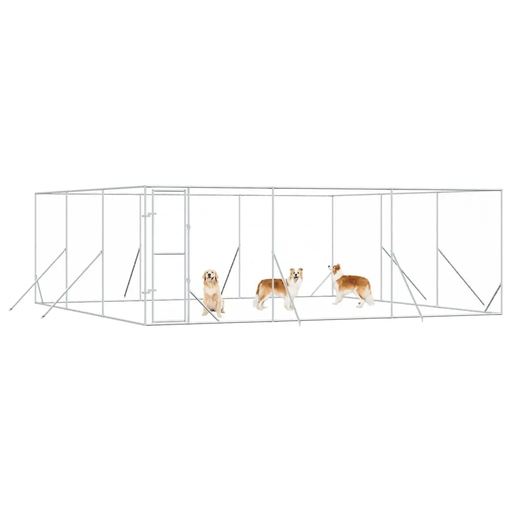 Dog Kennel Run Enclosure Galvanised Steel Silver 6x6x2 m