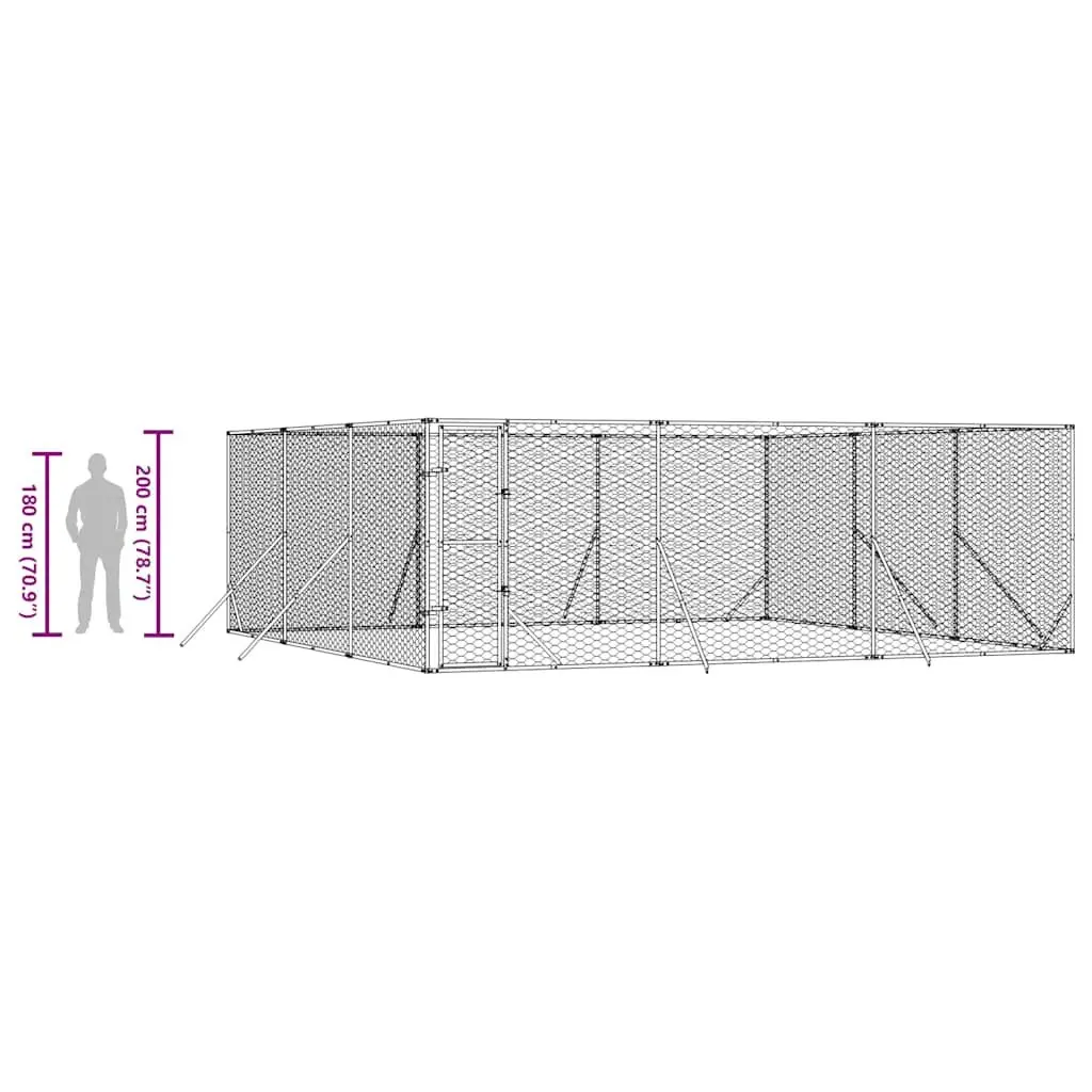Dog Kennel Run Enclosure Galvanised Steel Silver 6x6x2 m