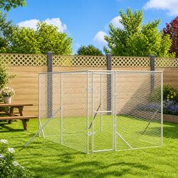 Outdoor Dog Kennel Silver 8x4x2 m Galvanised Steel Spacious Lockable Enclosure
