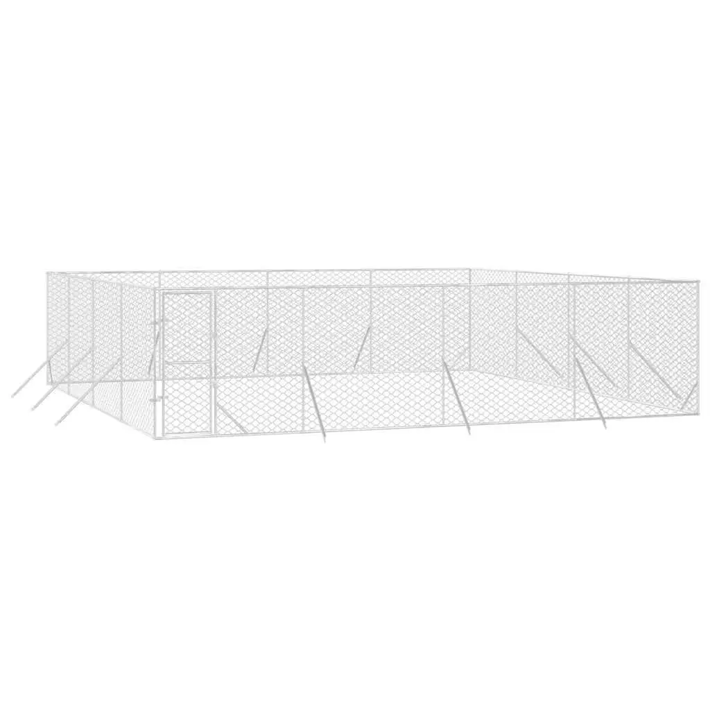 Dog Kennel Run Enclosure Galvanised Steel Lockable Door Silver 8x8x2m