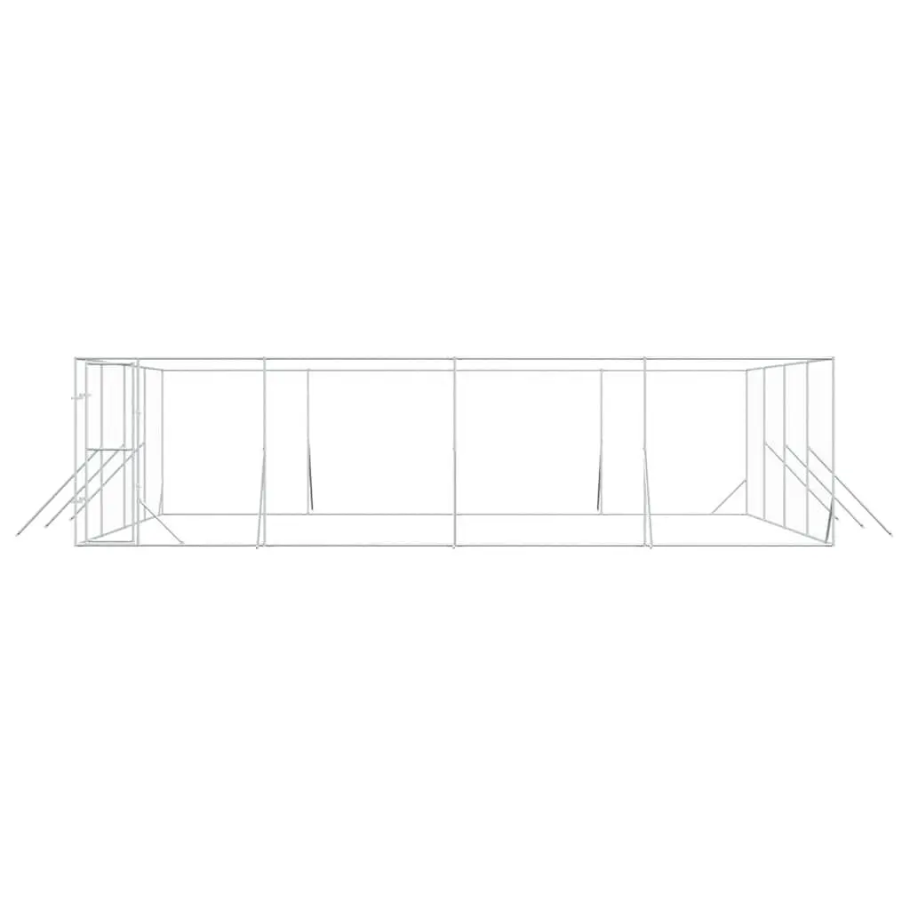 Dog Kennel Run Enclosure Galvanised Steel Lockable Door Silver 8x8x2m