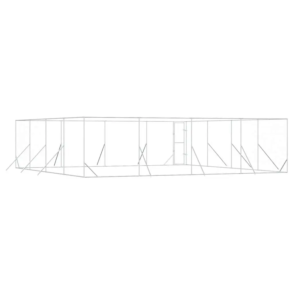 Dog Kennel Run Enclosure Galvanised Steel Lockable Door Silver 8x8x2m
