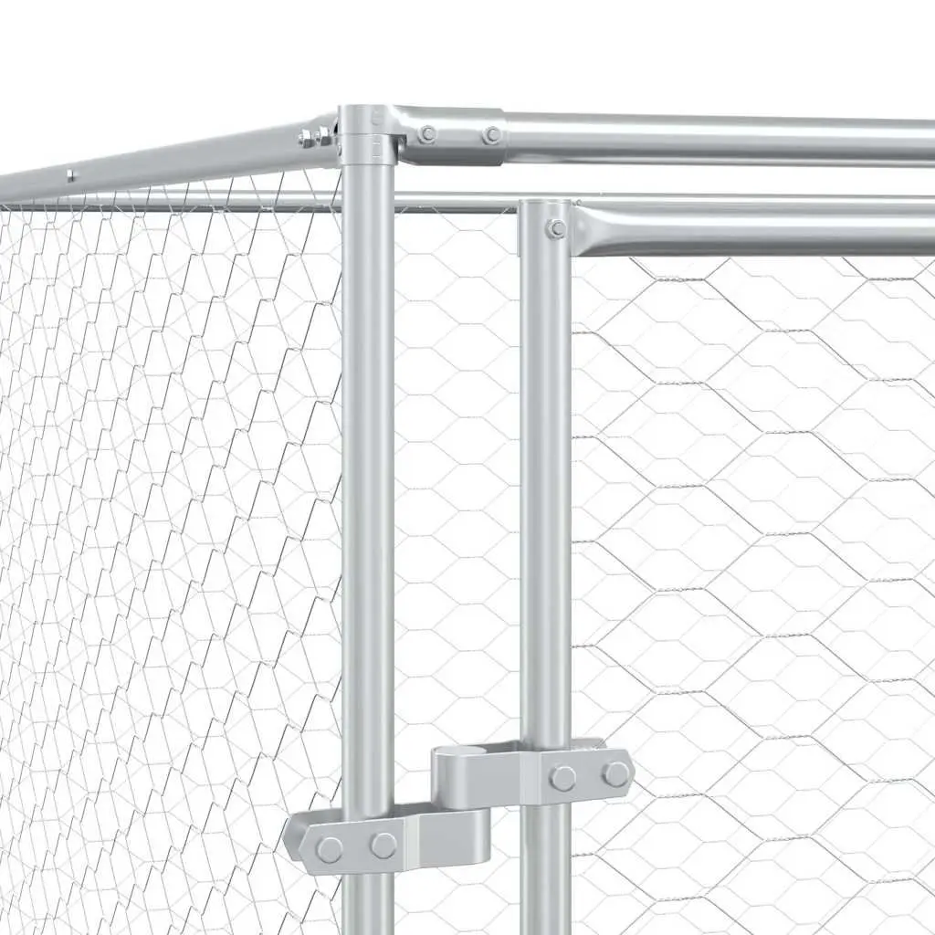 Dog Kennel Run Enclosure Galvanised Steel Lockable Door Silver 8x8x2m