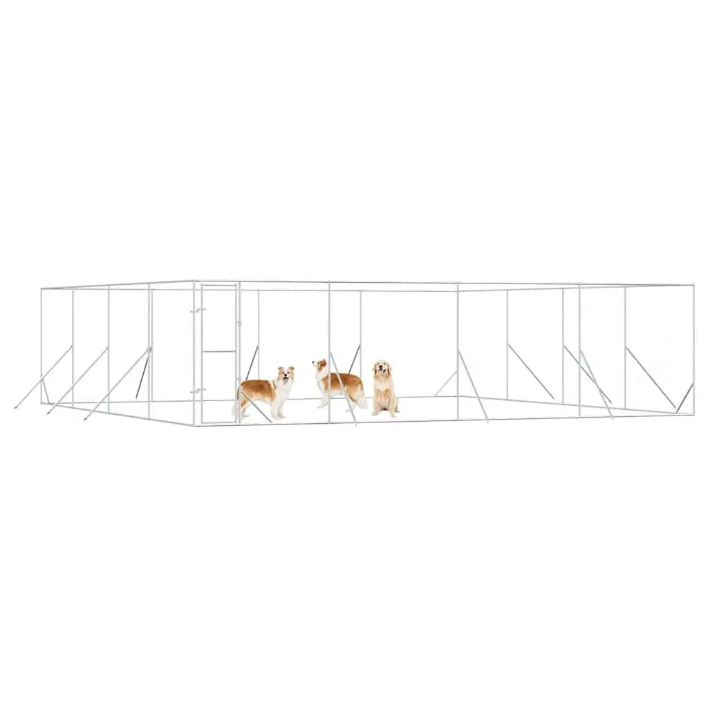 Dog Kennel Run Enclosure Galvanised Steel Lockable Door Silver 8x8x2m