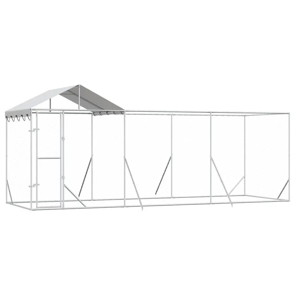 Outdoor Dog Kennel with Roof Silver 6x2x2.5m Galvanised Steel Enclosure