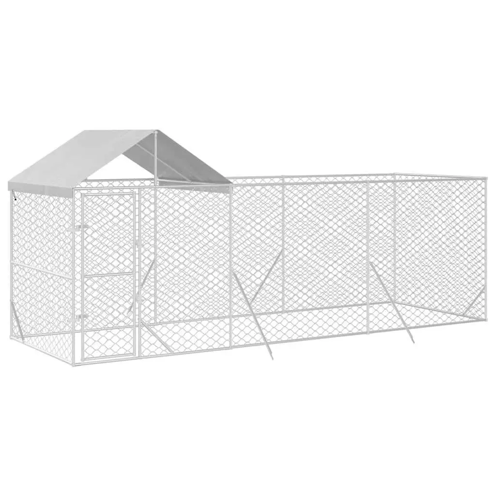 Outdoor Dog Kennel with Roof Silver 6x2x2.5m Galvanised Steel Enclosure