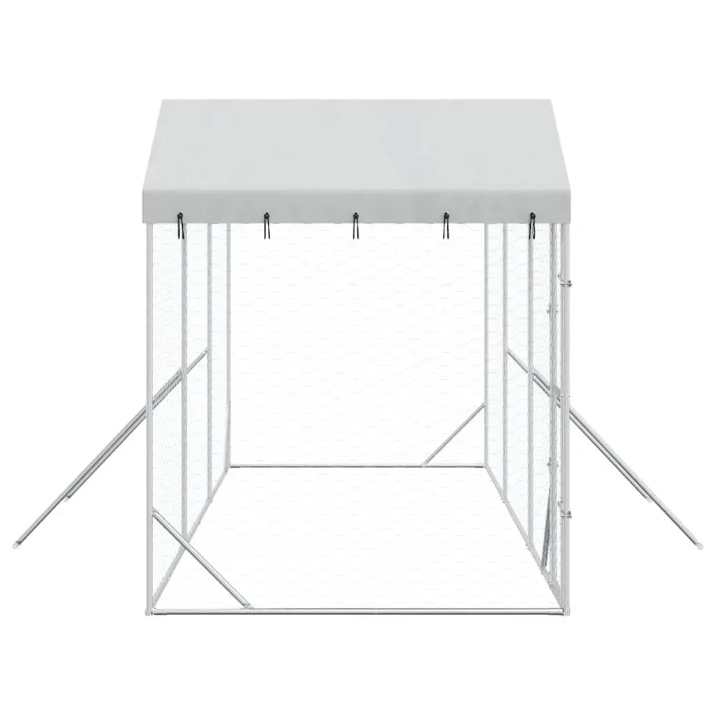 Outdoor Dog Kennel with Roof Silver 6x2x2.5m Galvanised Steel Enclosure