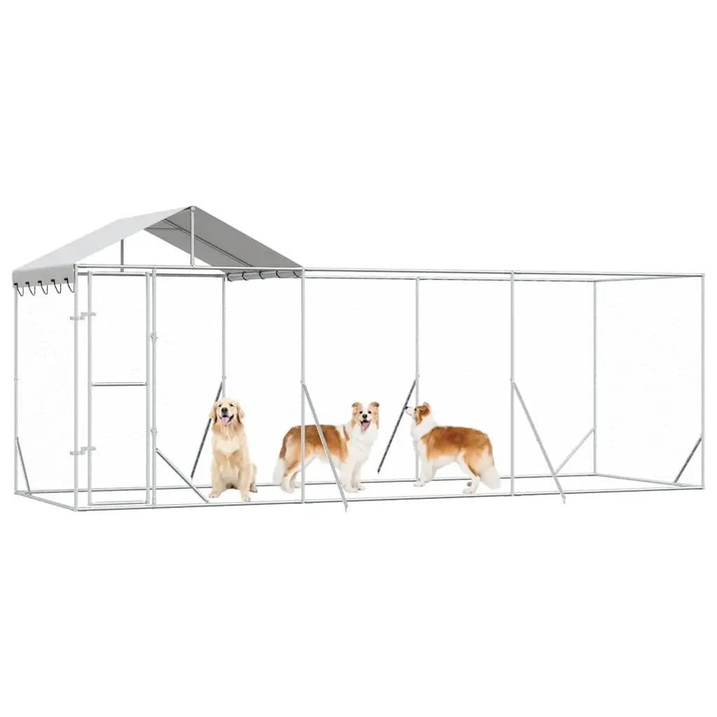 Outdoor Dog Kennel with Roof Silver 6x2x2.5m Galvanised Steel Enclosure