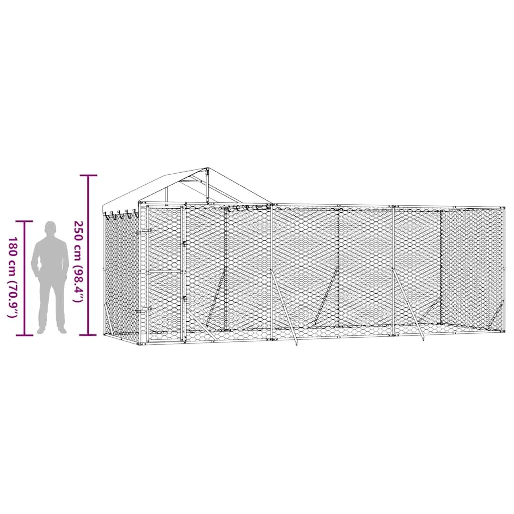 Outdoor Dog Kennel with Roof Silver 6x2x2.5m Galvanised Steel Enclosure