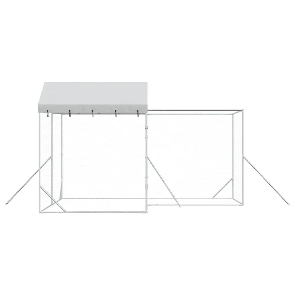 Outdoor Dog Kennel with Roof Silver 4x4x2.5m Galvanised Steel Pet Enclosure Run