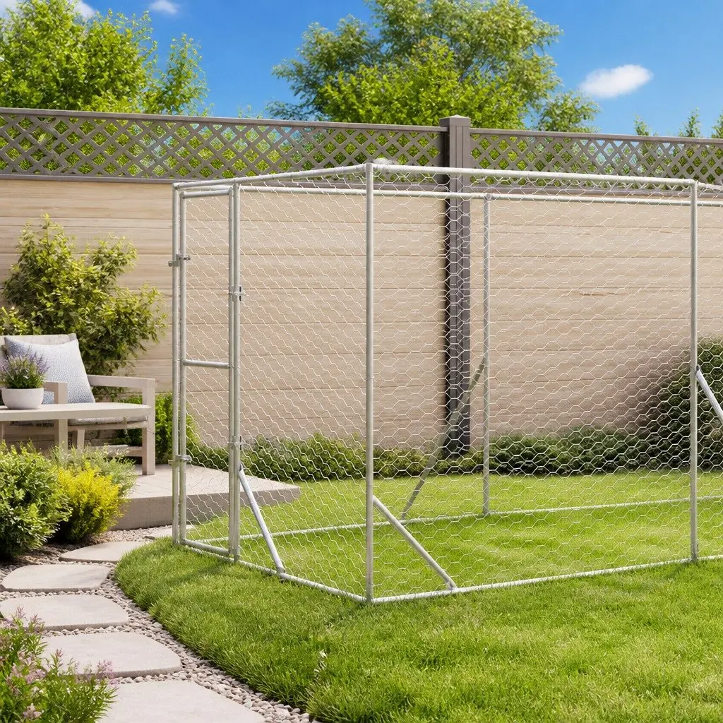 Outdoor Dog Kennel with Roof Galvanised Steel 2x6x2.5m