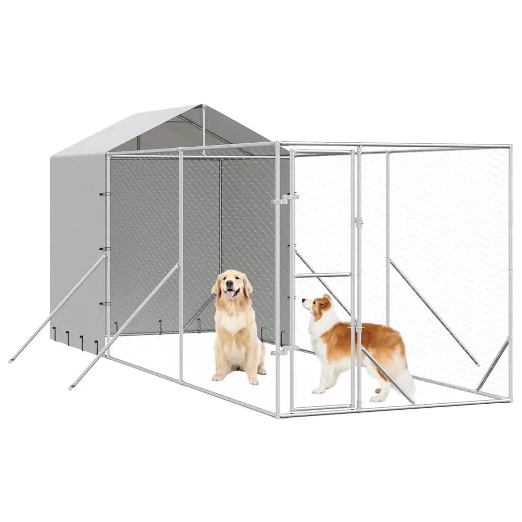 Outdoor Dog Kennel with Roof Galvanised Steel 2x6x2.5m