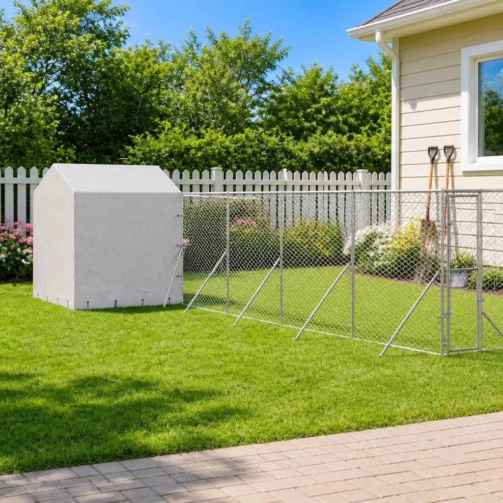 Outdoor Dog Kennel with Roof Galvanised Steel 10x10x2.5m