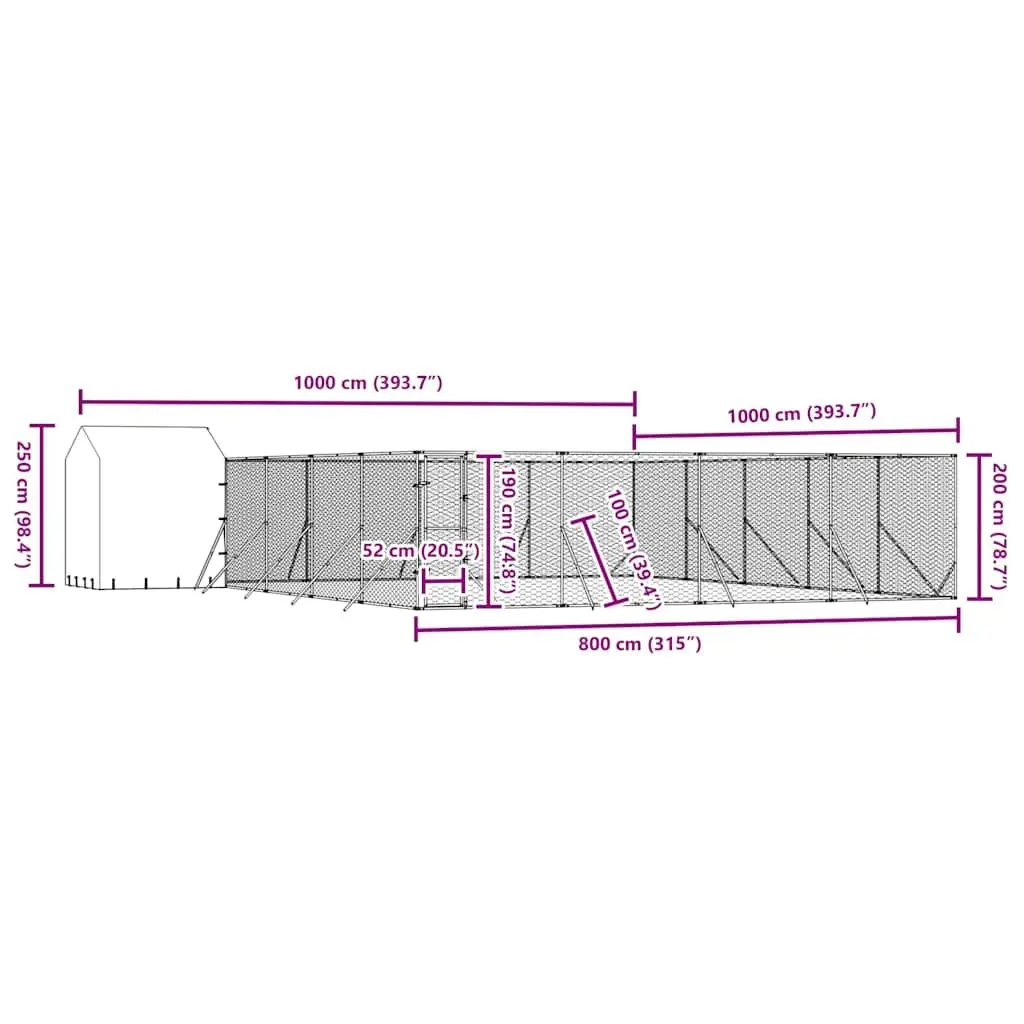 Outdoor Dog Kennel with Roof Galvanised Steel 10x10x2.5m